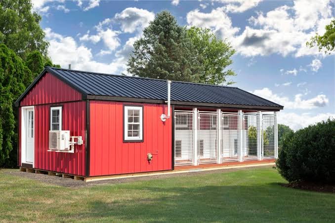 The exterior of the Dogwood Boarding Kennels building